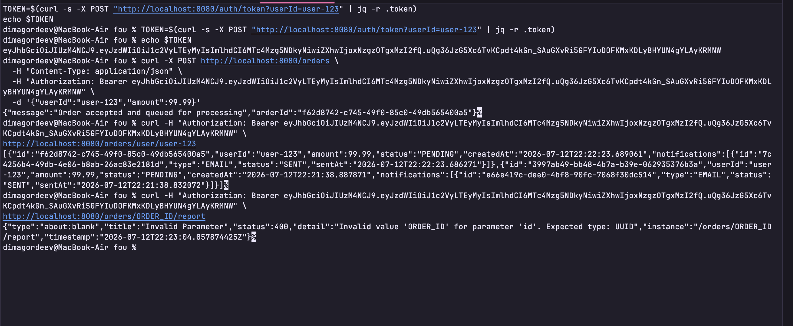 curl API proof