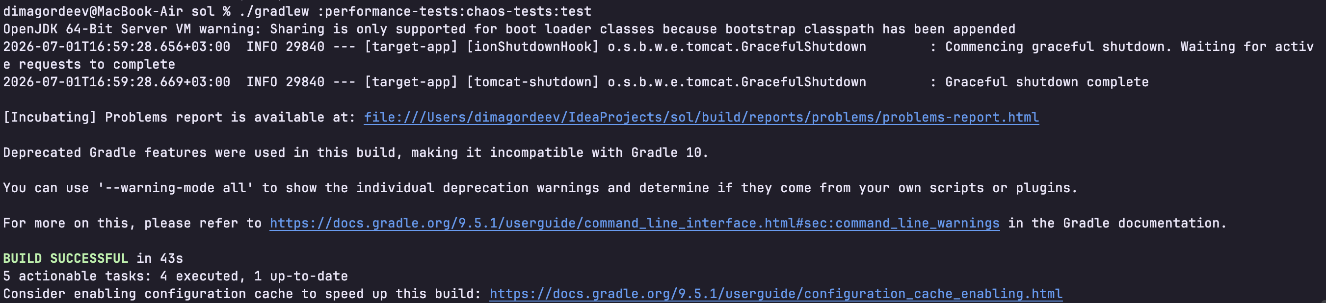Chaos engineering test run output