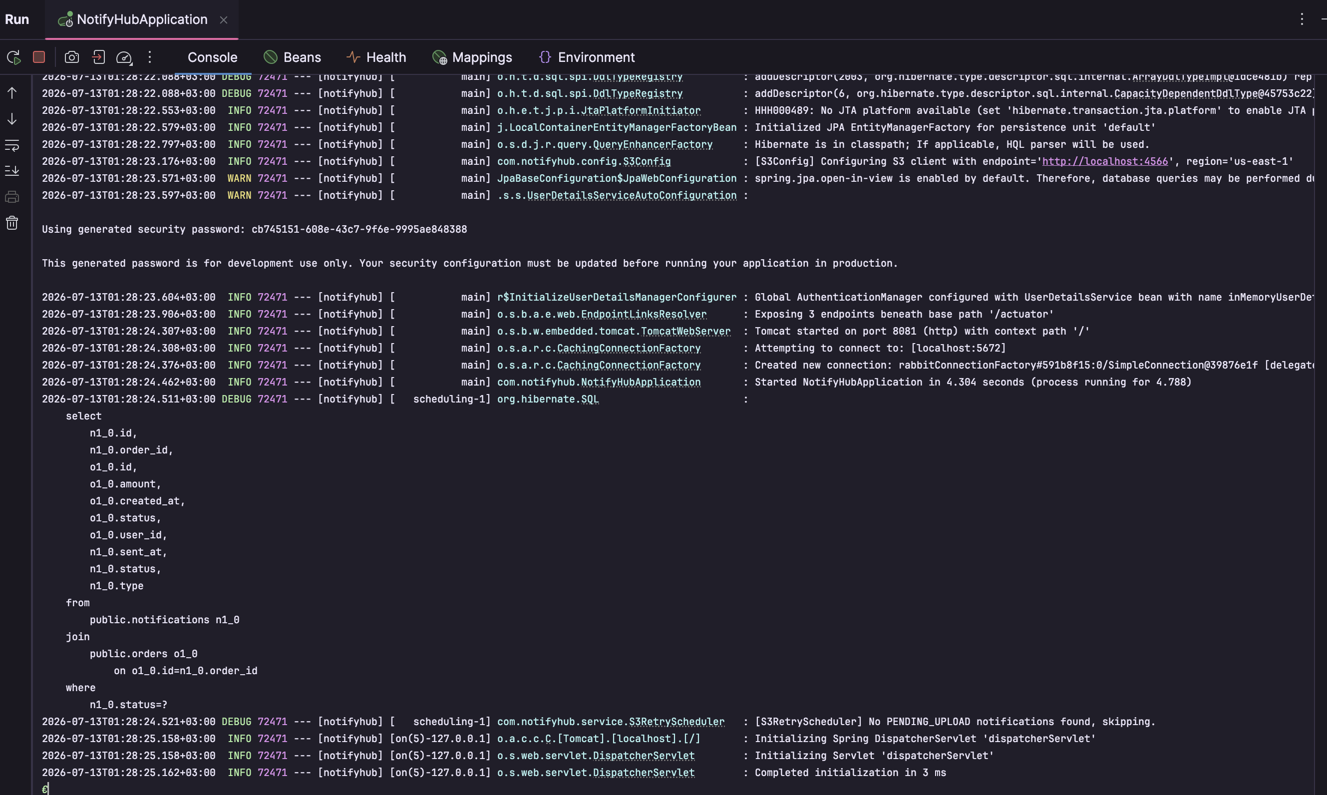 Flyway and scheduler log