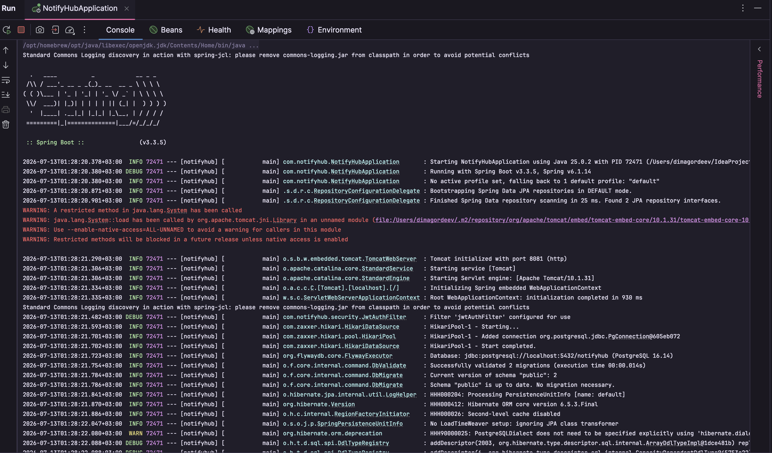 Spring Boot startup log